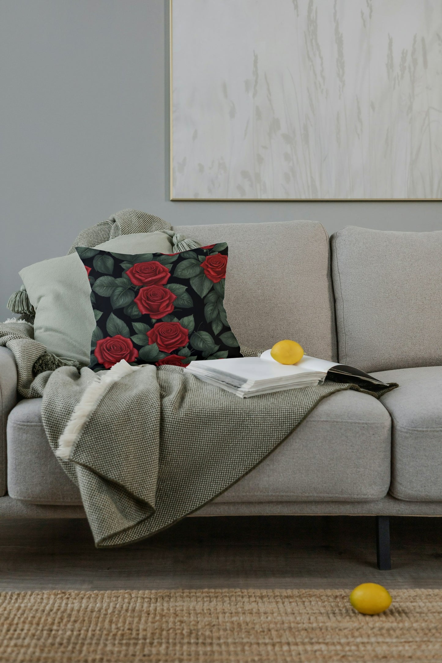 Cushion cover rose print (Black)