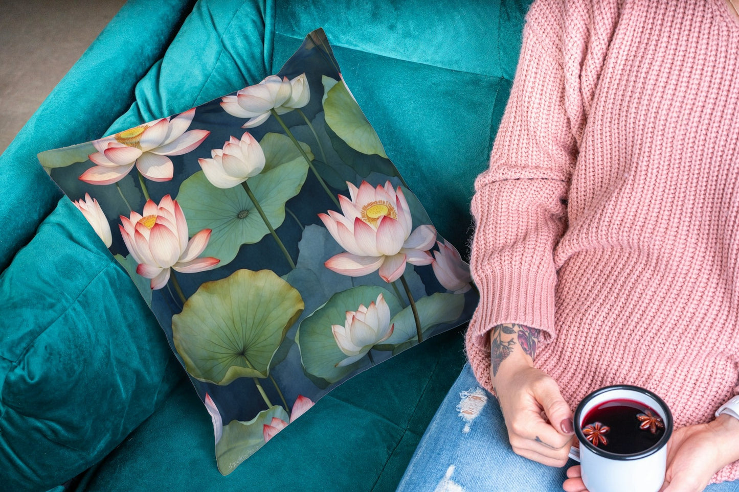 Cushion Cover with lotus print