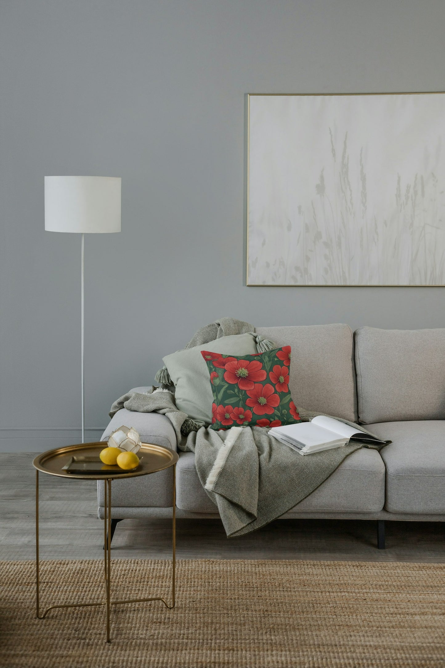 Cushion cover with poppy flower print