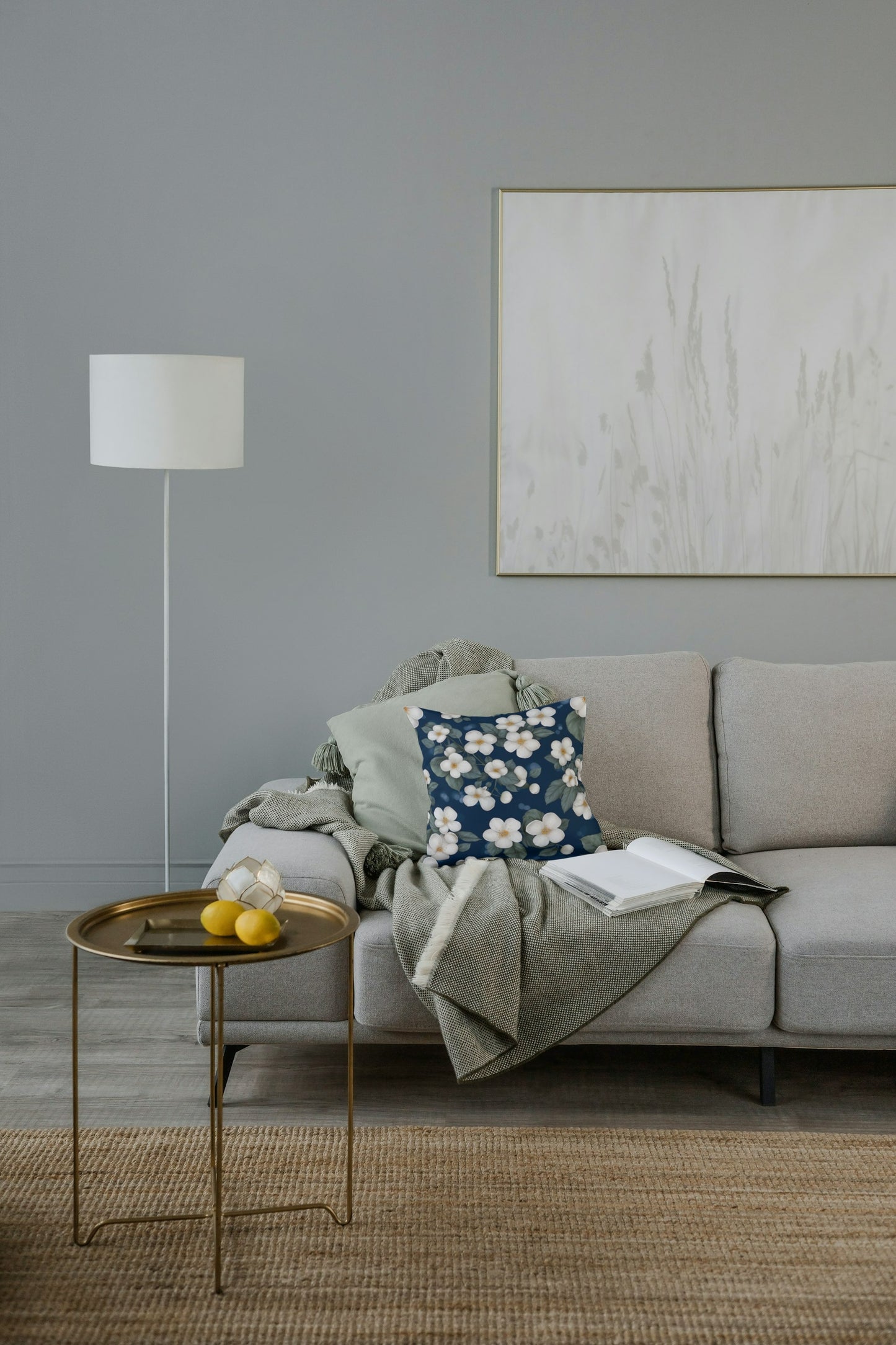 Cushion cover with Floral print (Blue)