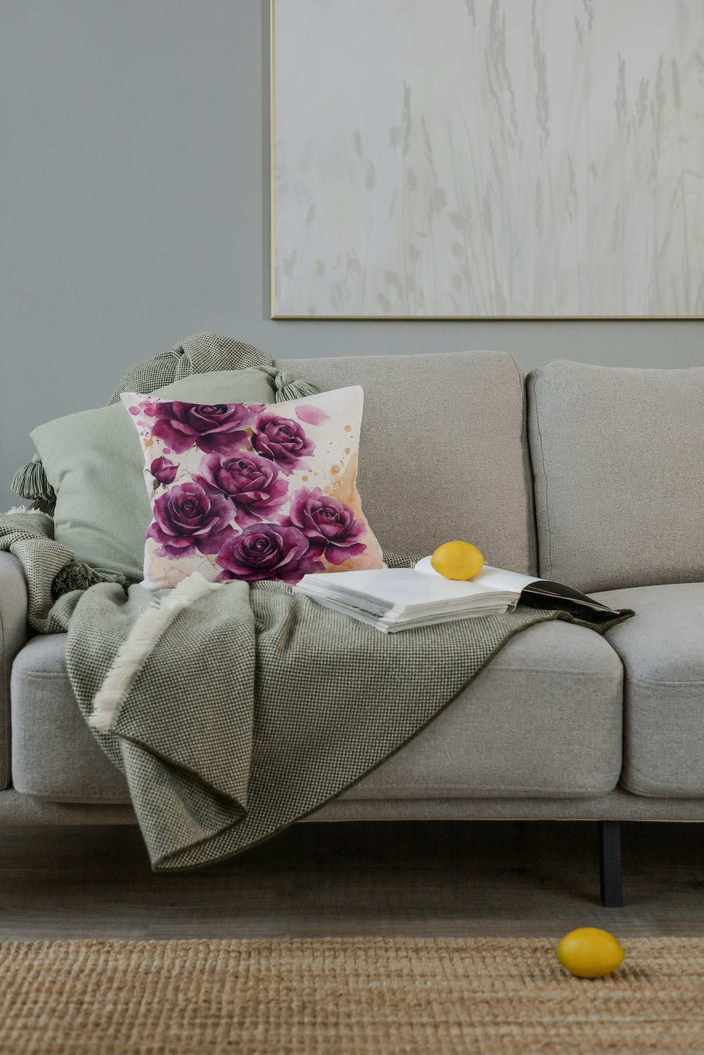 Cushion Cover rose print(Violet)