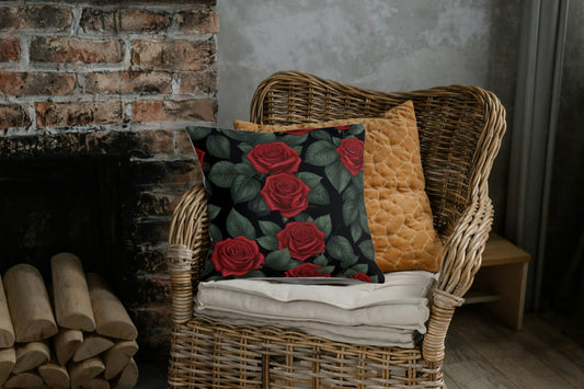 Cushion cover rose print (Black)