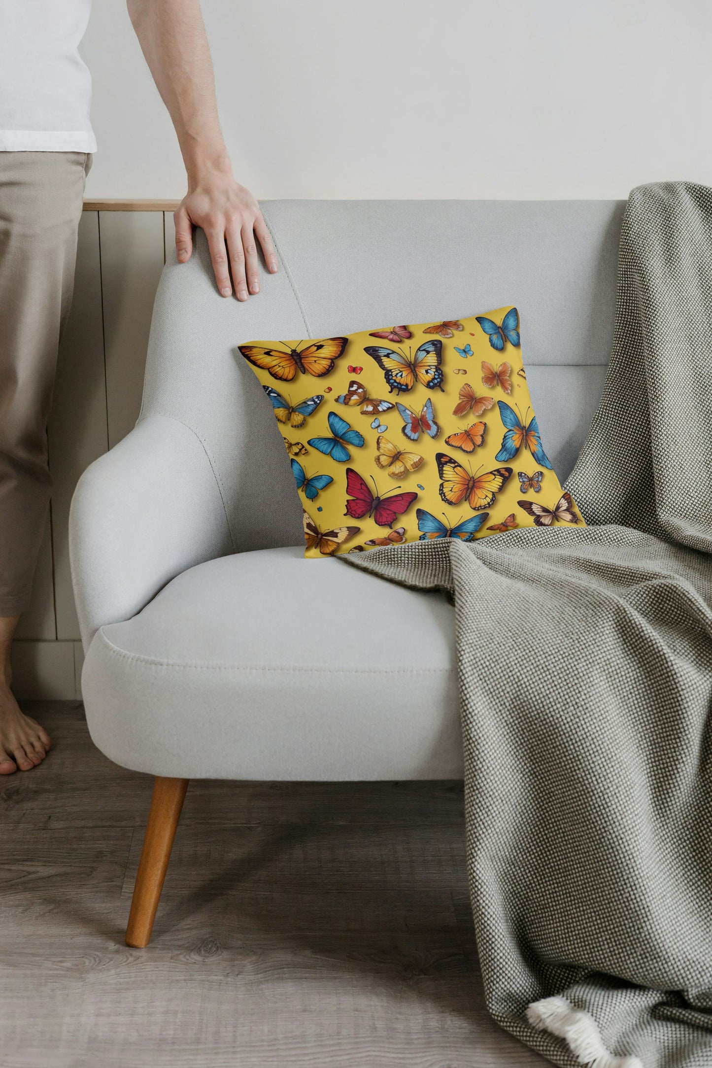 Cushion Cover with Butterfly print (Yellow)