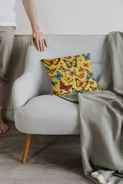 Cushion Cover with Butterfly print (Yellow)