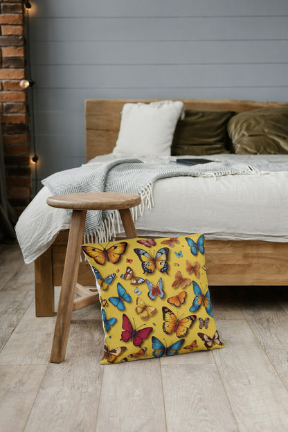 Cushion Cover with Butterfly print (Yellow)