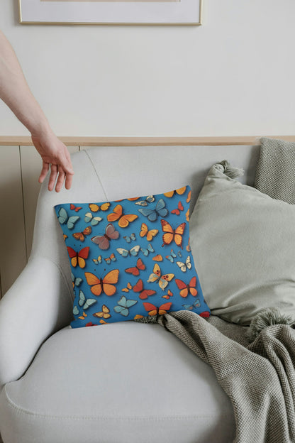 Cushion Cover with Butterfly Print (Blue)
