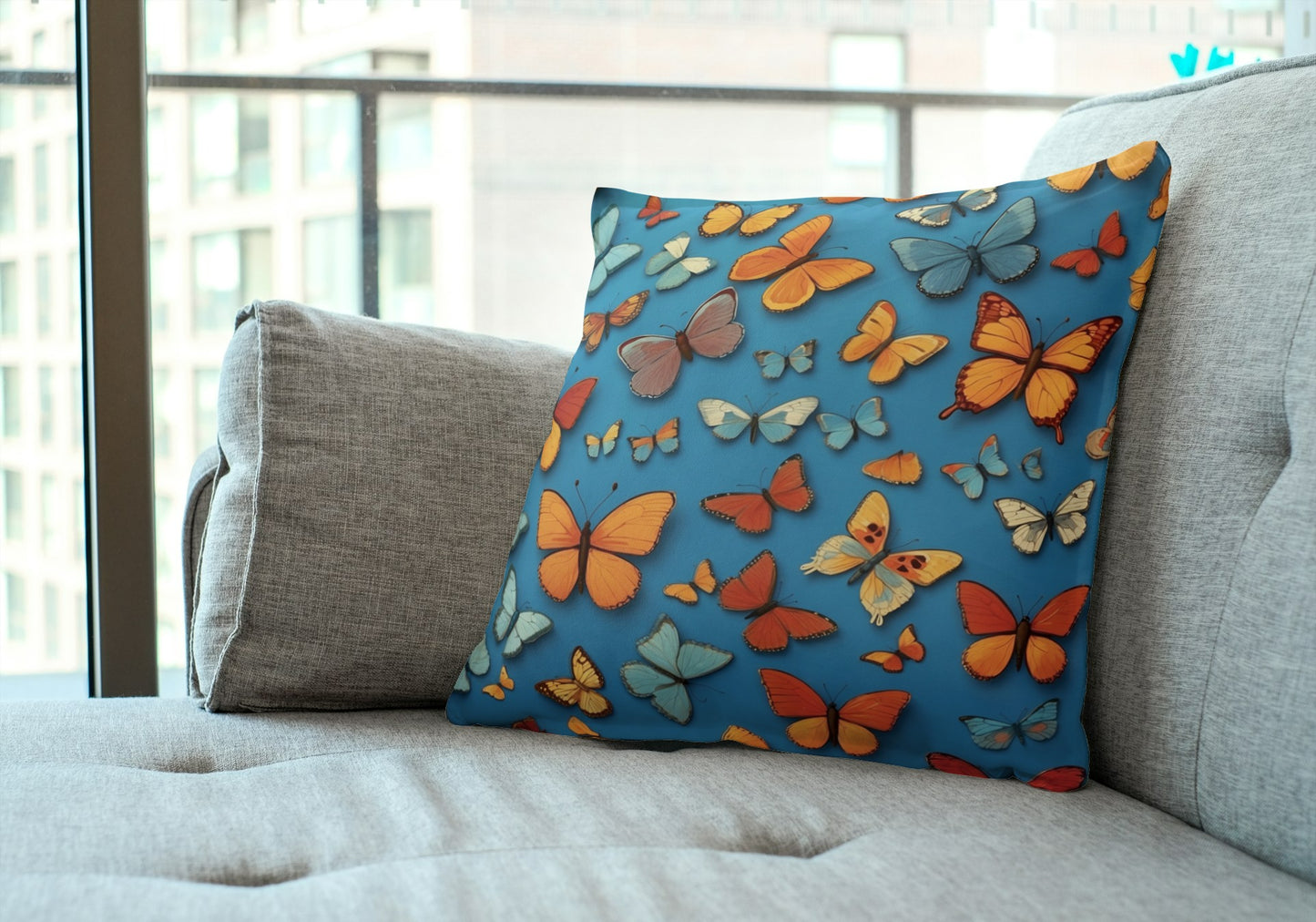 Cushion Cover with Butterfly Print (Blue)