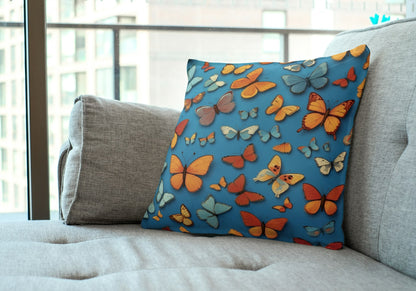 Cushion Cover with Butterfly Print (Blue)