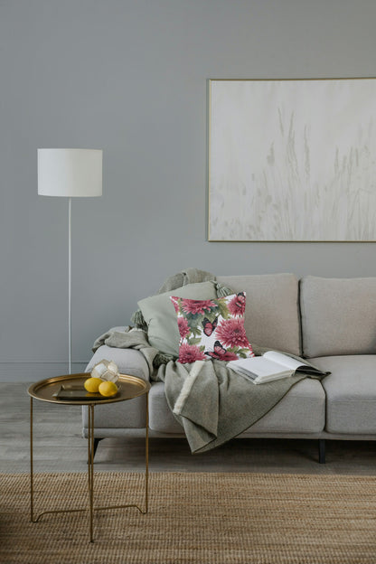 Cushion cover with floral print (pink)