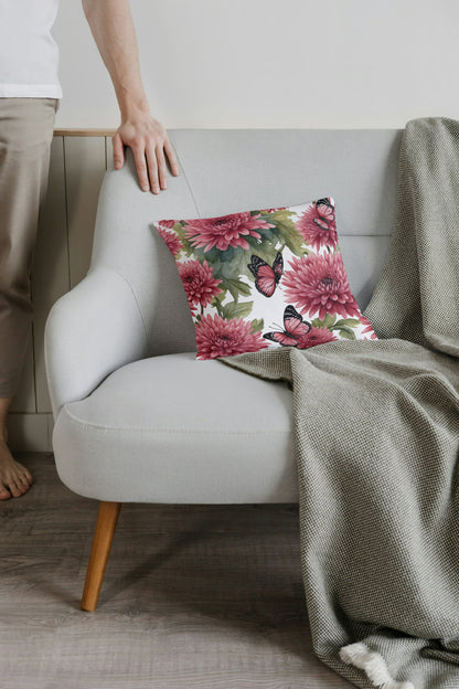 Cushion cover with floral print (pink)