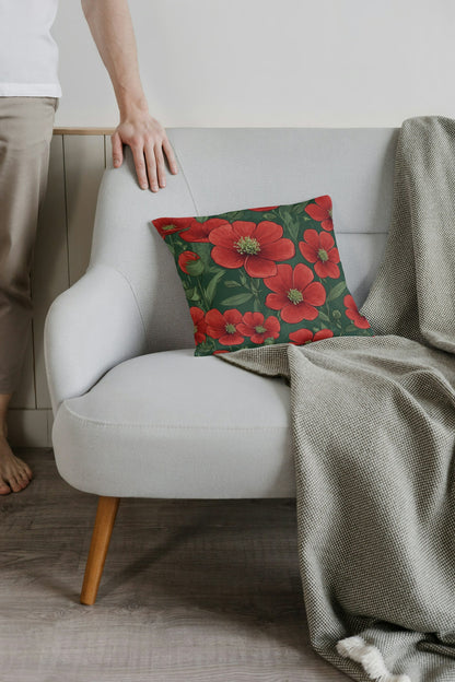 Cushion cover with poppy flower print