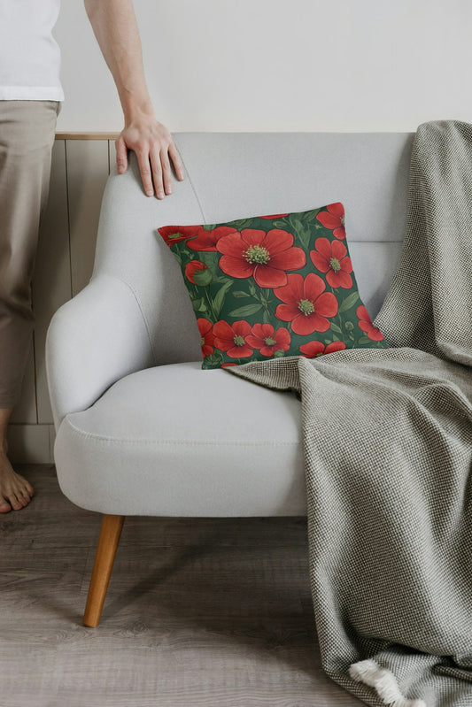 Cushion cover with poppy flower print