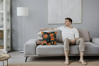 Cushion cover with rose print (Orange)