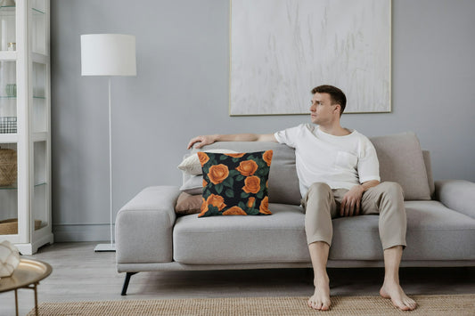 Cushion cover with rose print (Orange)