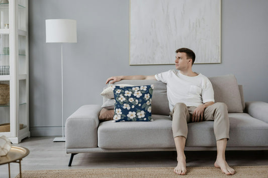 Cushion cover with Floral print (Blue)