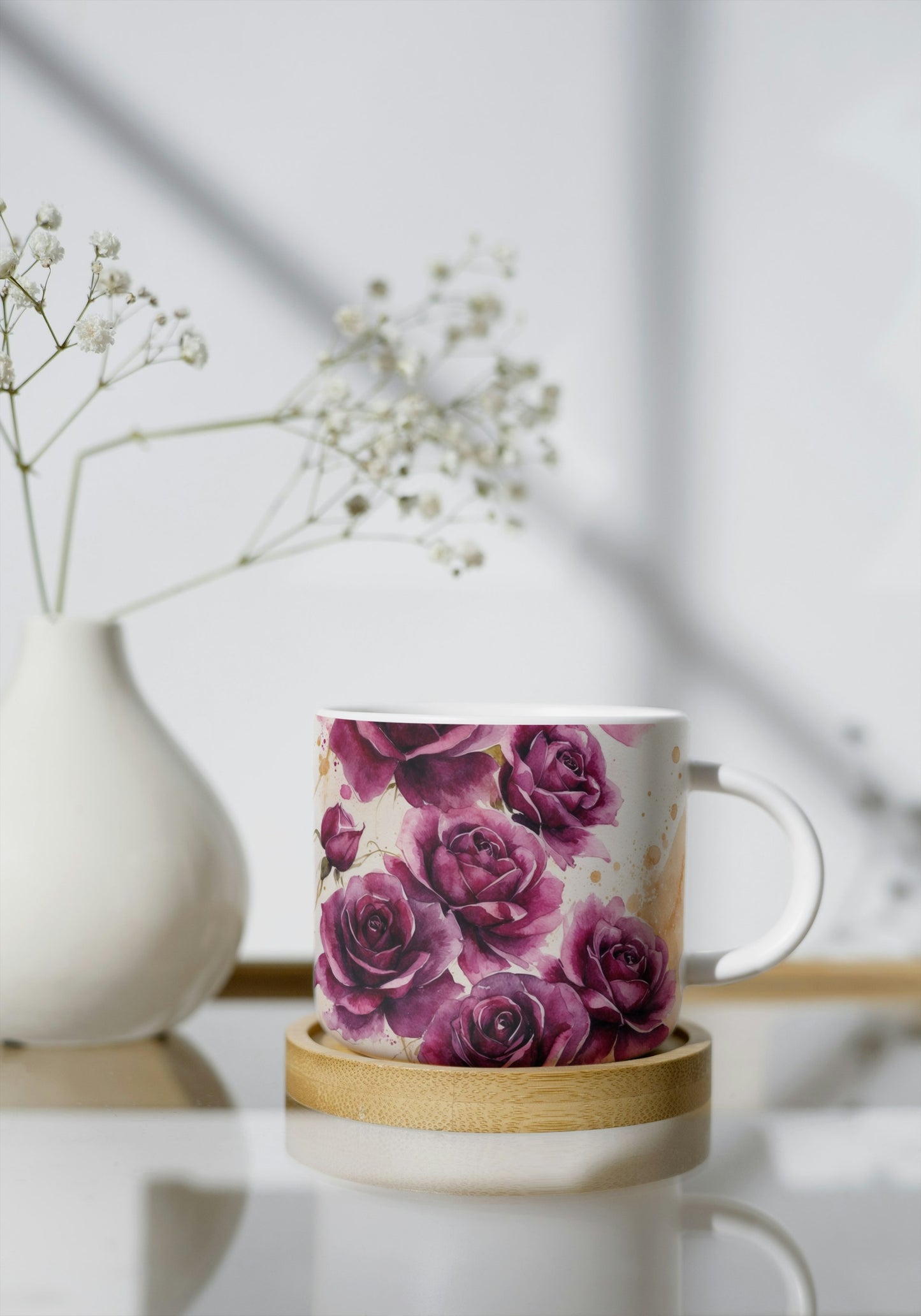 Coffee Mugs with rose print (Violet)