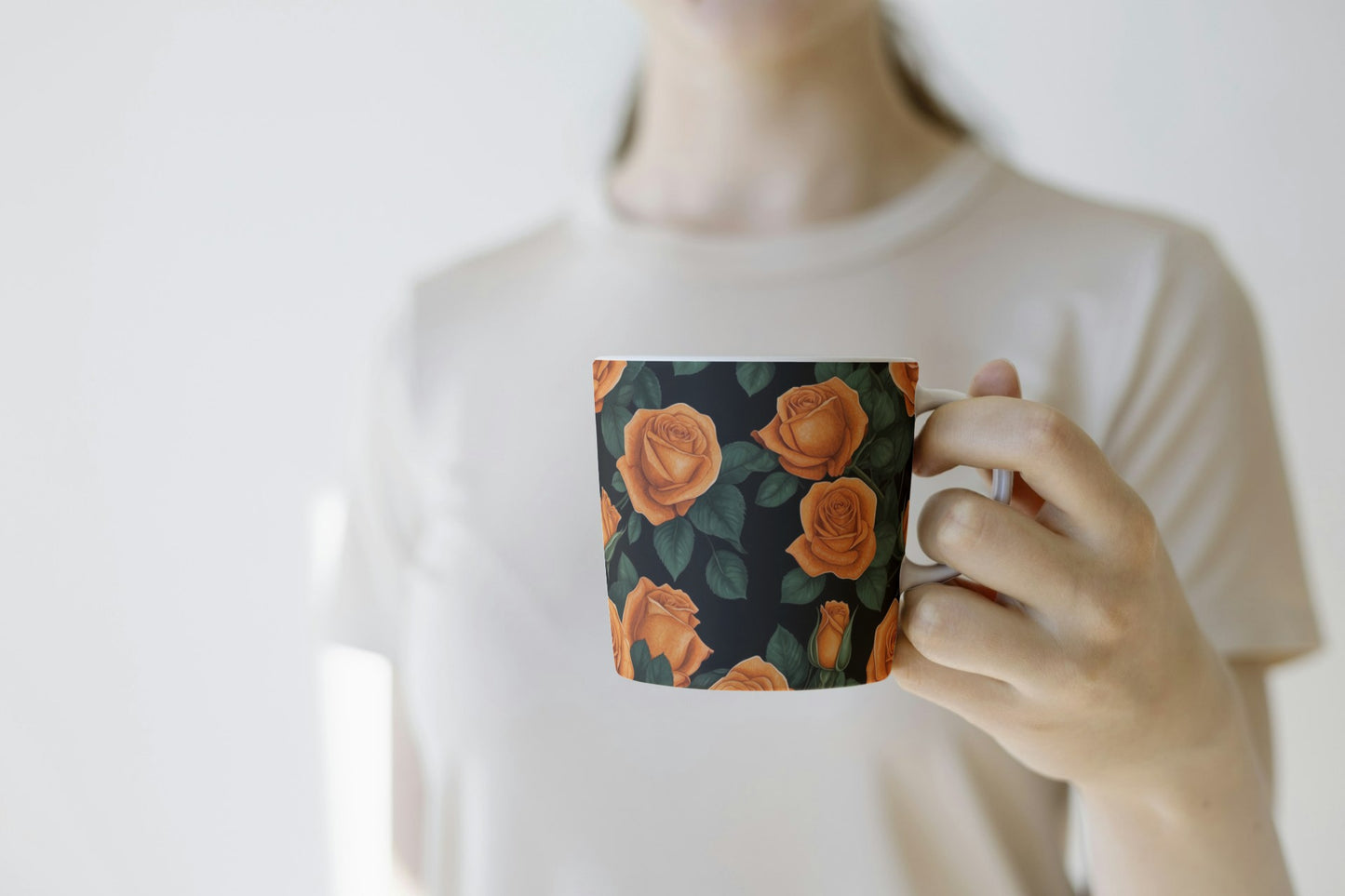 Coffee Mugs with rose print (Orange)