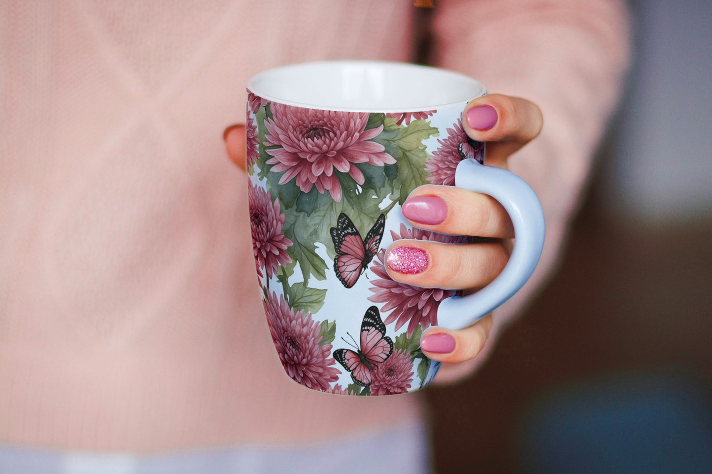 Coffee Mugs with flower print (Pink)